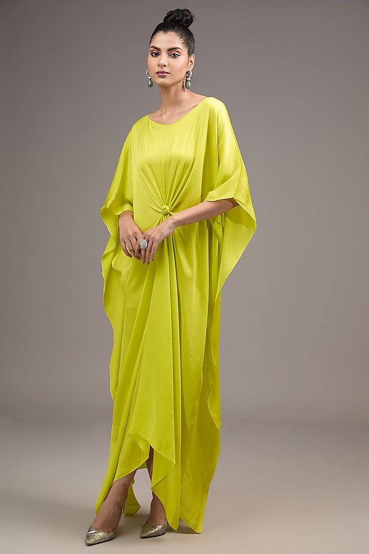 Green Silk Satin Georgette Maxi Dress by Stephany at Pernia's Pop Up Shop